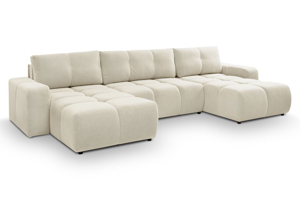 AX LIVING Ecksofa Beige Schlaffunktion Hosio 359cm U-Form Sofa mit Stil und Komfort