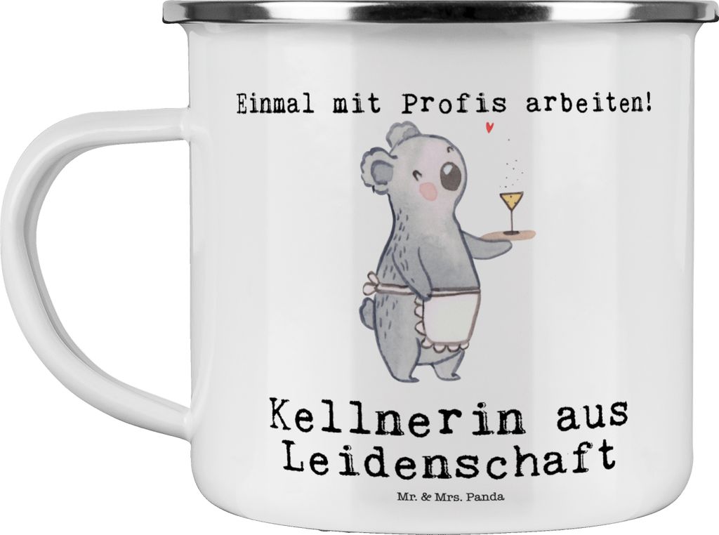 Mr. & Mrs. Panda Emaille Tasse Kellnerin Leidenschaft - Weiß - Geschenk, Teetasse, Ausbildung, Restaurant, Pott, Haferl, Kaffeepott, Servicekraft,...