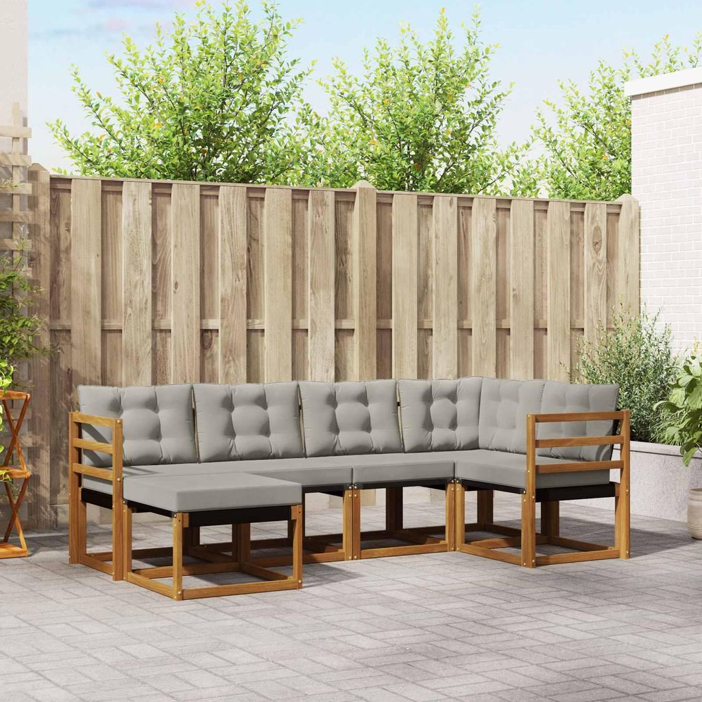 "Neues Produkt" Outdoor-Sofagarnitur ANTI-UV - CLORIS - mit Kissen - 6 pcs - Natürlich und Hellgrau - Modern Gartensofas V494