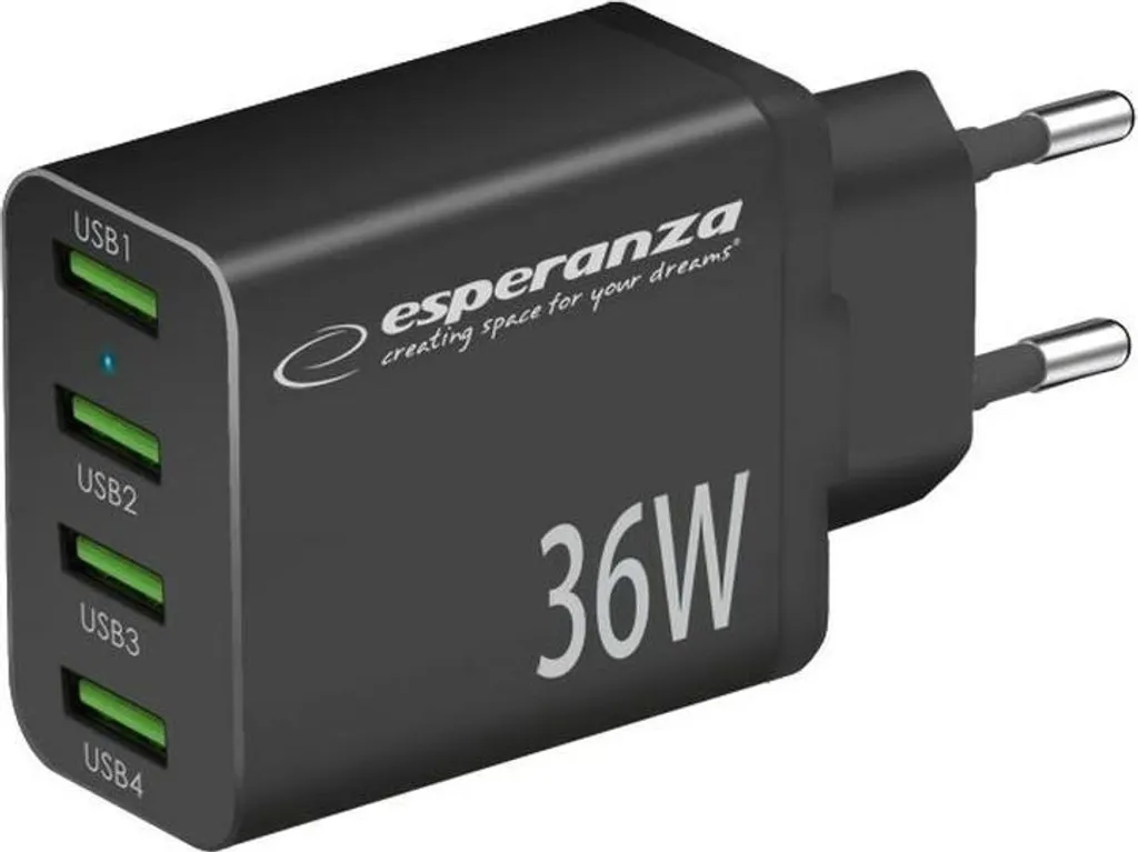 Caricatore Multiplo Esperanza 36W EZC107K - 4 Porte USB per Famiglia