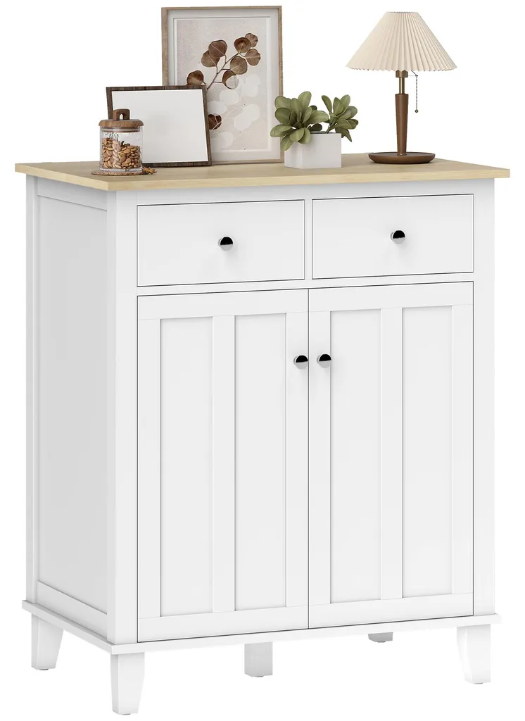 Commode polyvalente 2 portes 2 tiroirs blanc 76x48x91cm pour salon ou chambre