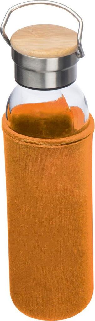 Flasche aus Glas mit Neoprenüberzug / 600ml / Neoprenfarbe: orange