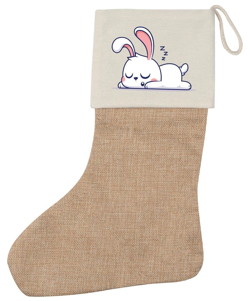 Huuraa Weihnachtsstrumpf Hase Comic Beige Jute Kaminstrumpf Geschenkidee