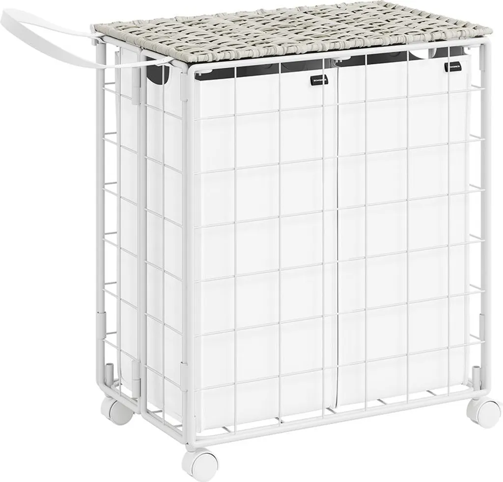 Panier à linge avec 2 sacs amovibles blanc nuage - Tri facile du linge