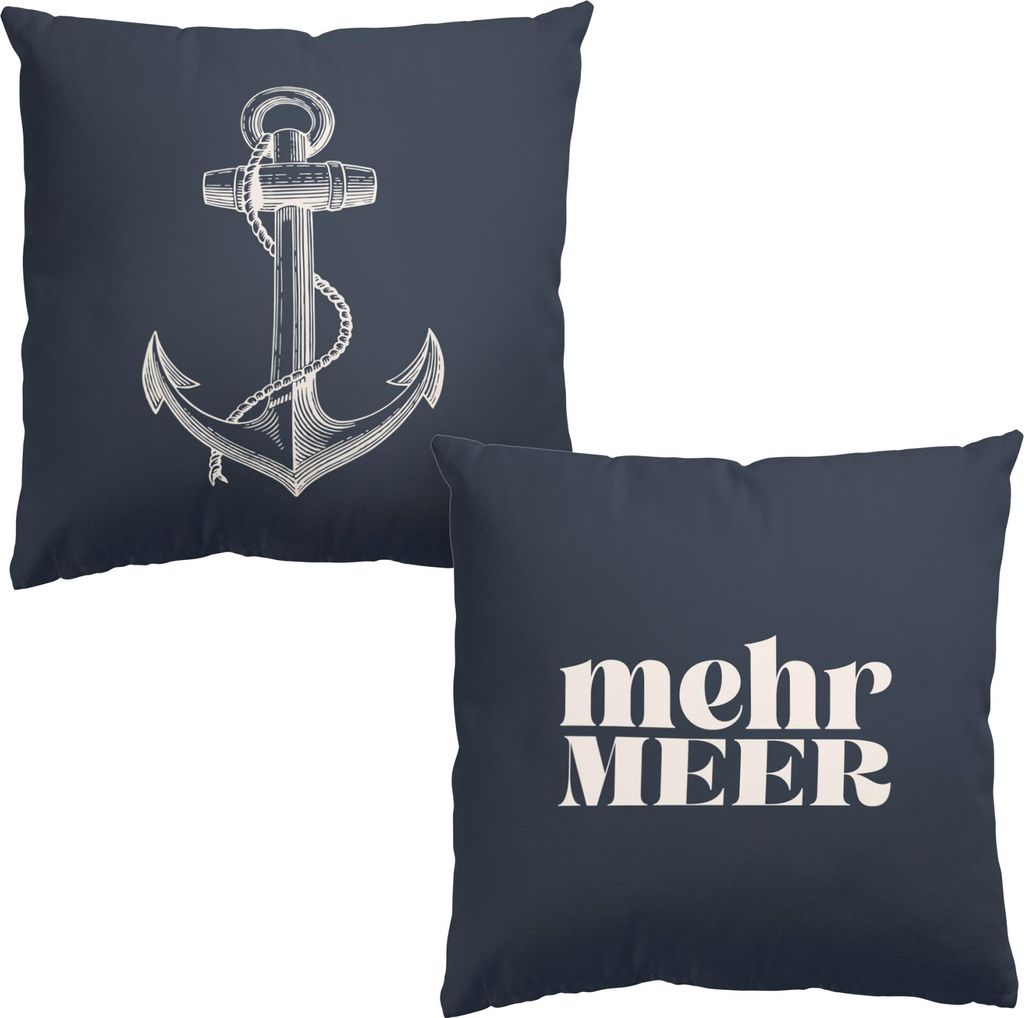 Dekokissen 2-teilig Strand draußen / Outdoor Zierkissen waschbar Design blau Maritim Sofakissen mit Füllung