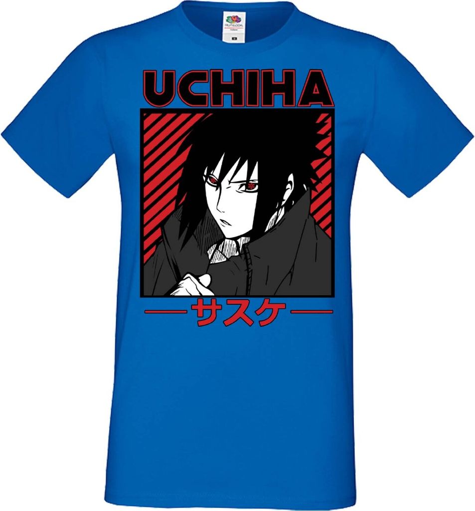 Herren T-Shirt Manga Anime Naruto Sasuke Uchiha 02 Cursed Seal, Man 2XL / Blau