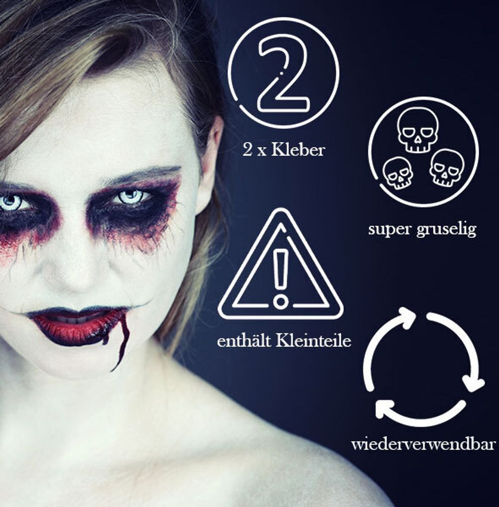 COMBLU Vampirzähne Set – 6 Paar Mit Festem Kleber Für Halloween & Cosplay (13mm, 15mm, 17mm)