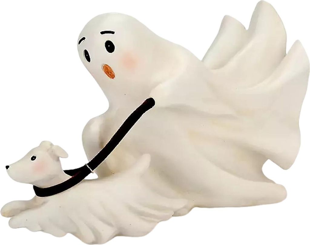 Halloween-Statue mit Geisterhund, niedliche Geisterhund-Figur, Harz-Geisterskulptur, Tischdekoration für den Innen- und Außenbereich