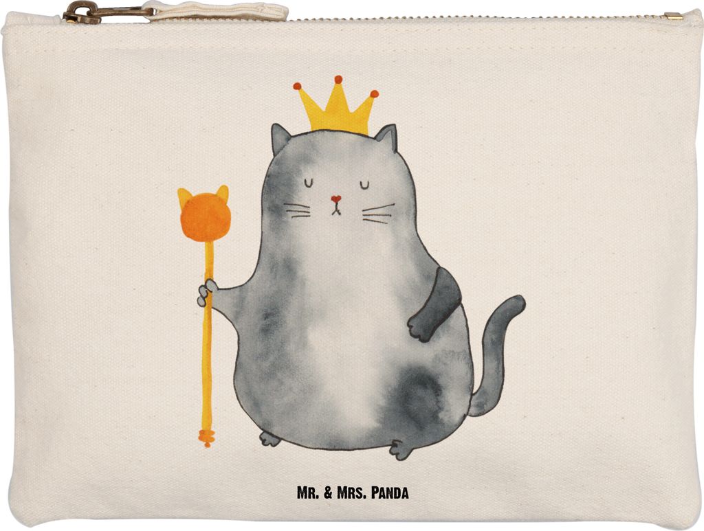 Mr. & Mrs. Panda Täschchen Katze König Größe M - Weiß - Geschenk, Wohnung, Kosmetiktasche, Katzen, Kulturbeutel, Cat, Etui, Königlich, utensi...