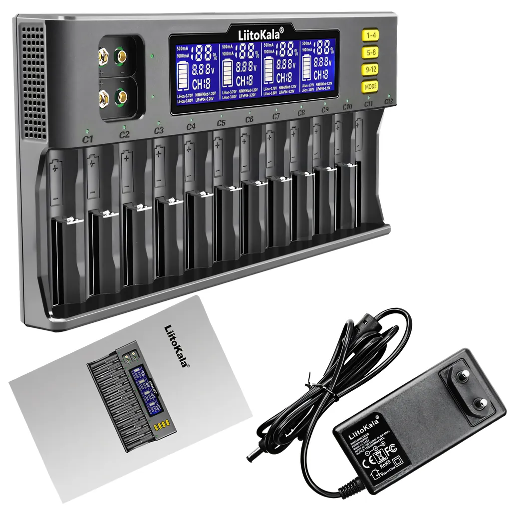 Chargeur Rapide 12 Emplacements pour Piles Rechargeables AA AAA 9V - 15