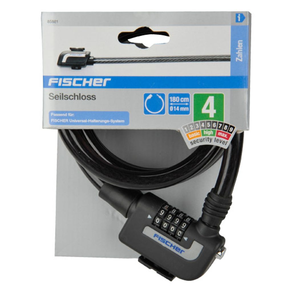 Fischer Seilschloss 180cm - Fahrradschloss Mit Kabelschutz, Schwarz