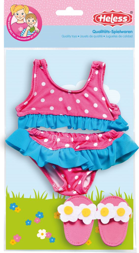 Heless Puppenkleidung Bikini mit Slipper rosa 28-35cm Babypuppe
