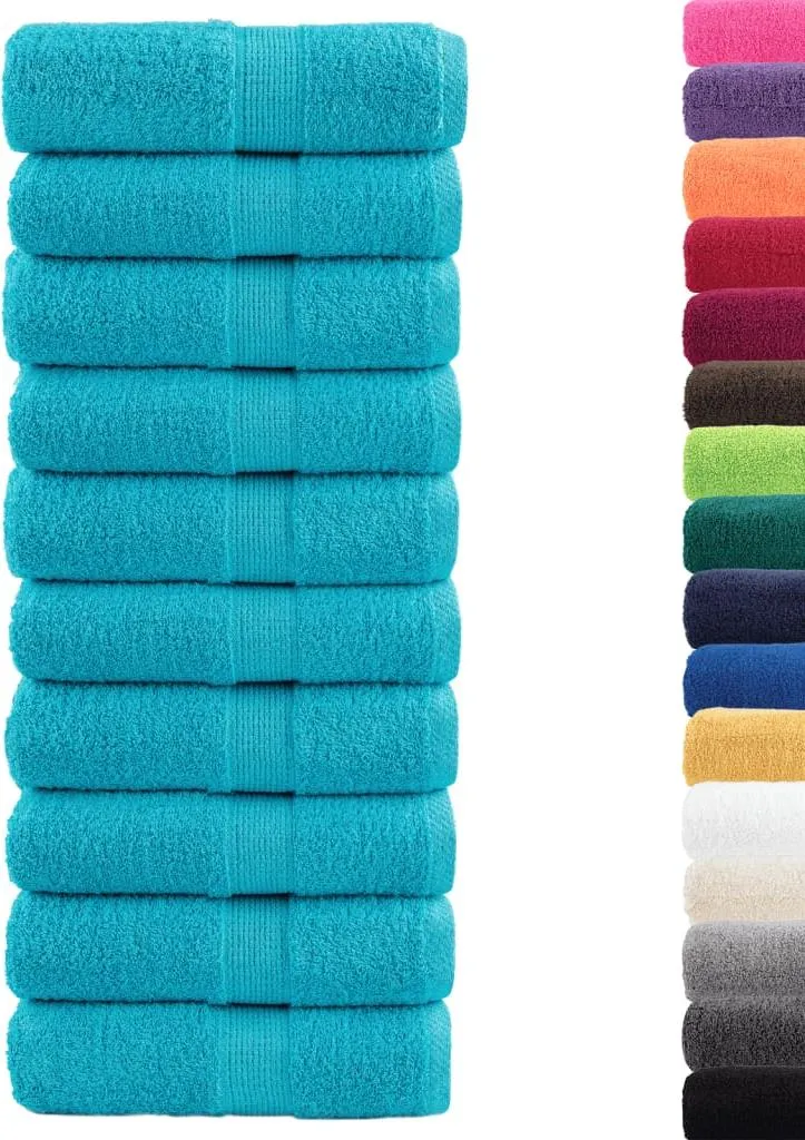 Set 10 Lavette Ospiti SOLUND Turchese 30x50 cm - Qualità Hotel 600 GSM