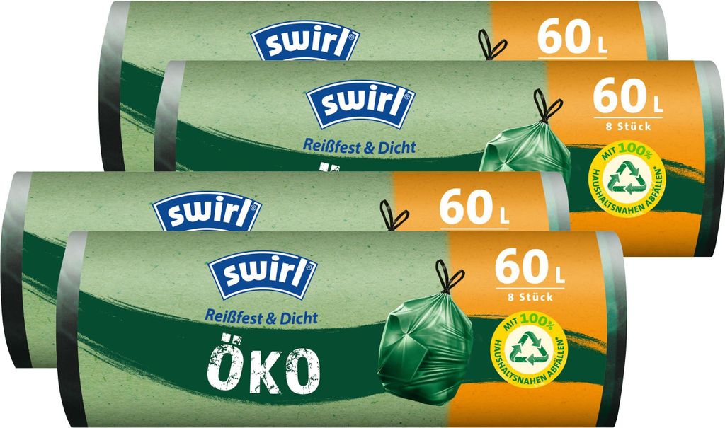 Swirl Öko Müllbeutel 60L 8 stk./ Rolle mit Zugband (4er Pack)