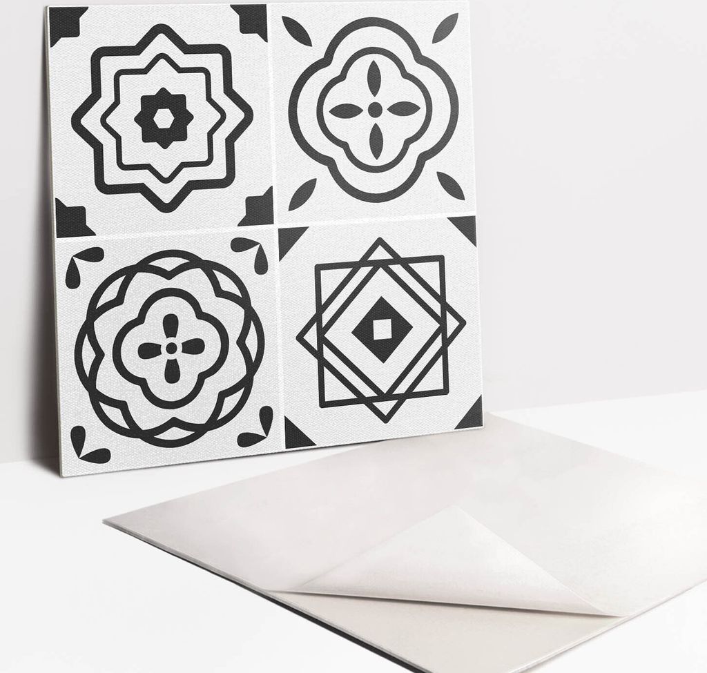 Fliesenaufkleber Set - 9 Stück Selbstklebende PVC Fliesen-Designs - Für Bad und Küche 30 x 30 - Elegante Formen