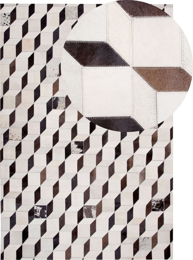 BELIANI Teppich Weiß mit Braun 140 x 200 cm aus Leder Patchwork mit 3D Muster Rechteckig Modern