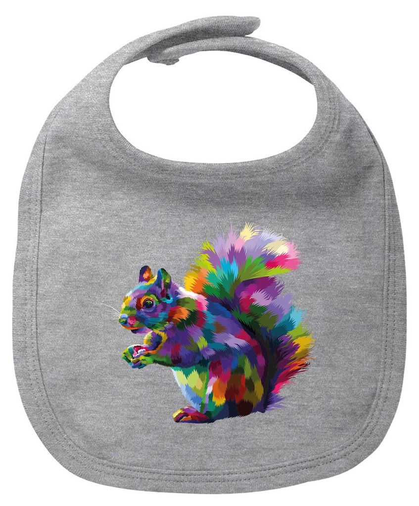 Huuraa Baby Lätzchen Eichhörnchen Colorful Heather Grey Klettverschluss Baumwolle Latz Geschenkidee