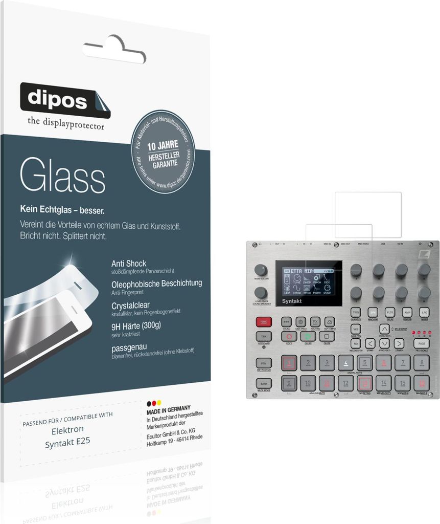2x Schutzfolie für Elektron Syntakt E25 - Anti-Shock 9H Folie dipos Glass Kunststoffglas