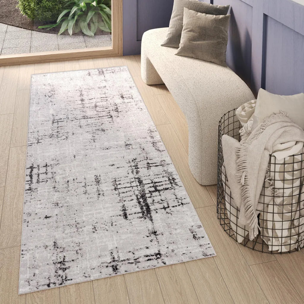 Grand Chemin de Tapis de Couloir Moderne SKY Gris et Crème 70x400 cm