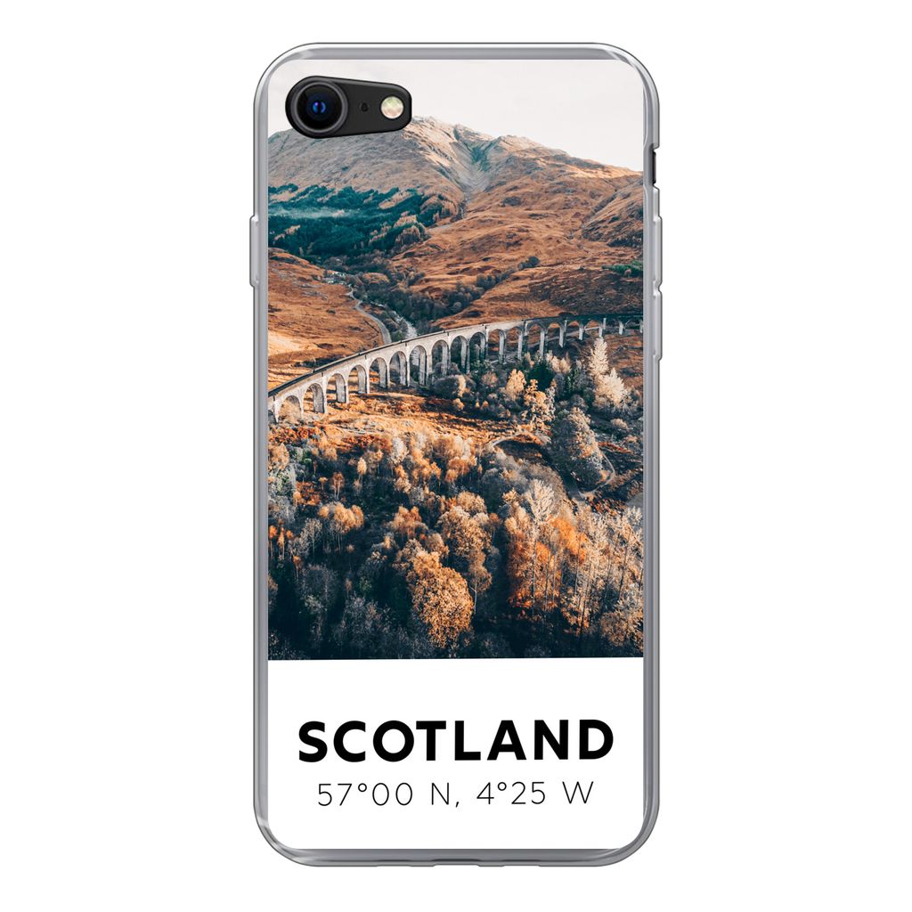MuchoWow Handyhülle Schutzhülle Hülle für iPhone 7 Schottland - Herbst - Berge Silikon Softcase Handy Hülle - Kartenhalter