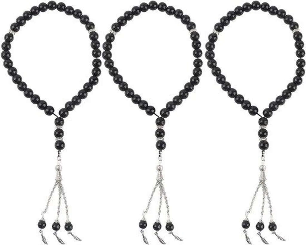 Bracelet de méditation islamique pour dhikr, 33 perles noires 3 rangs
