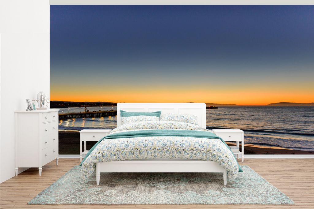 MuchoWow Fototapete für Wohnzimmer oder Schlafzimmer Wandtapete Vinyl Motivtapete Die Küste und der Pier von Santa Cruz, Kalifornien - 500x280 ...