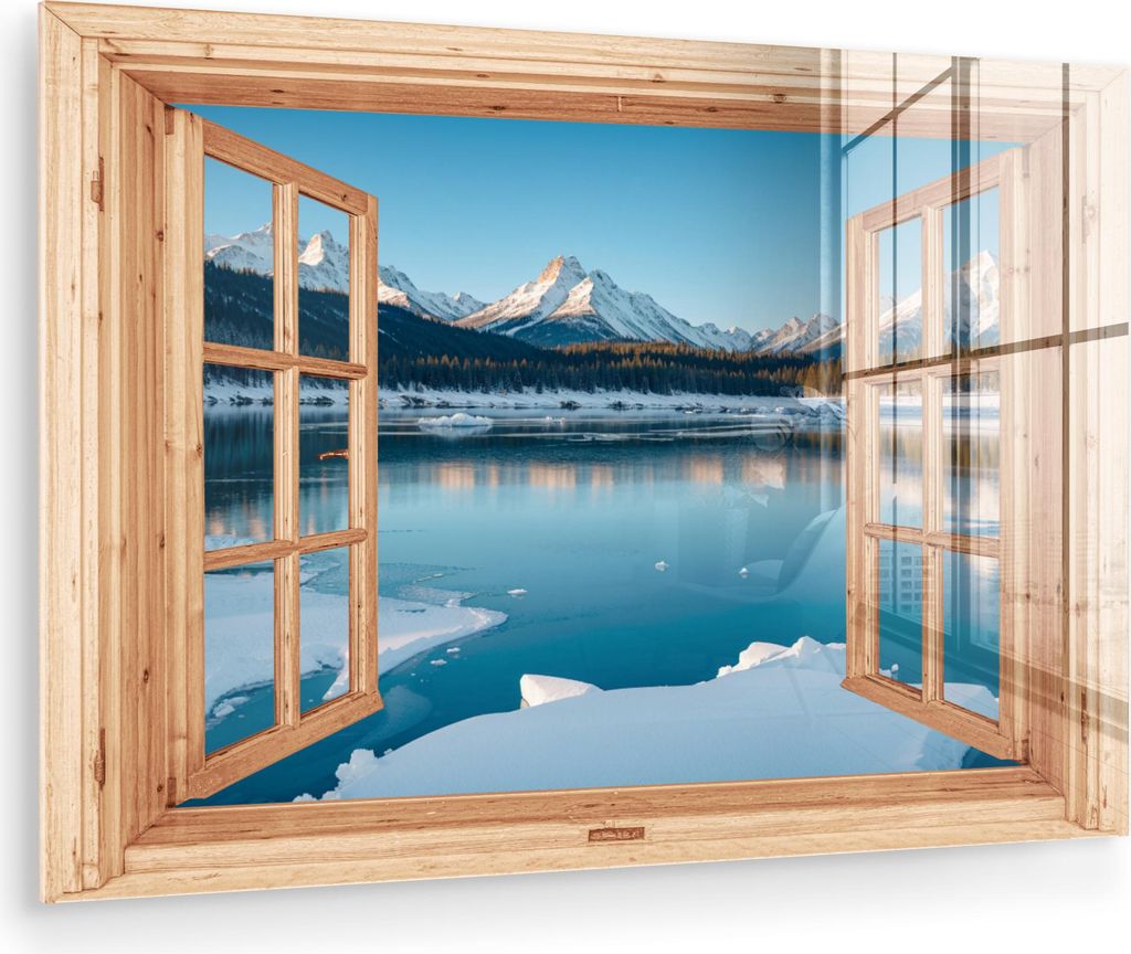 MuchoWow Glasbilder - Bilder auf Wandbild - Foto auf Glas Ansichten - Landschaft - Winter - See - Berg - Aussicht 60x40 cm Wanddekoration aus Glas ...