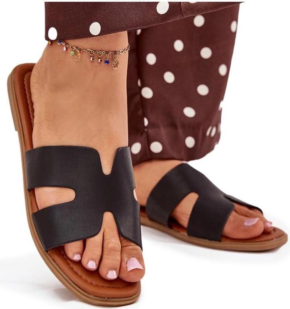 Damen Flache Sandalen Mit Ausschnitten Schwarz Salyra 37