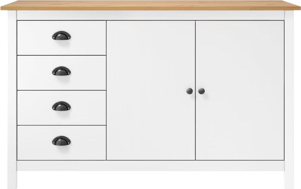 vidaXL Sideboard Hill Weiß 130x40x80 cm Massivholz Kiefer Produktbild 