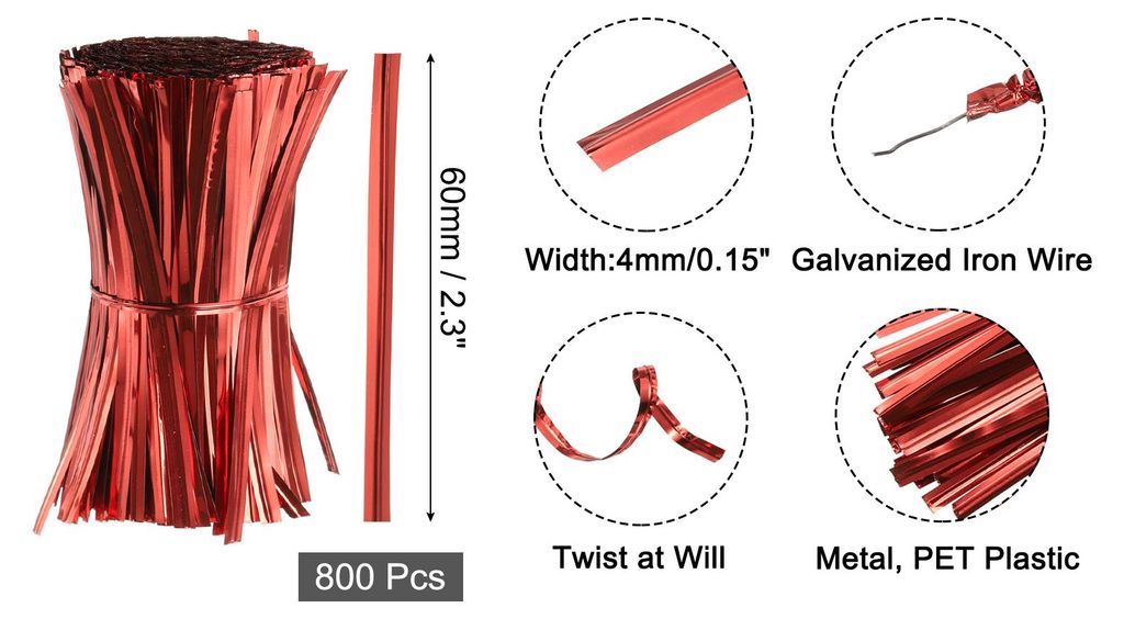 800 Stš¹ck 2,3" Twistbinder, Metallische Twist Ties, Wiederverwendbare Kunststoffummantelte Twistbinder fš¹r B?ckerei, Sš¹?igkeitenbeutel, Ka...