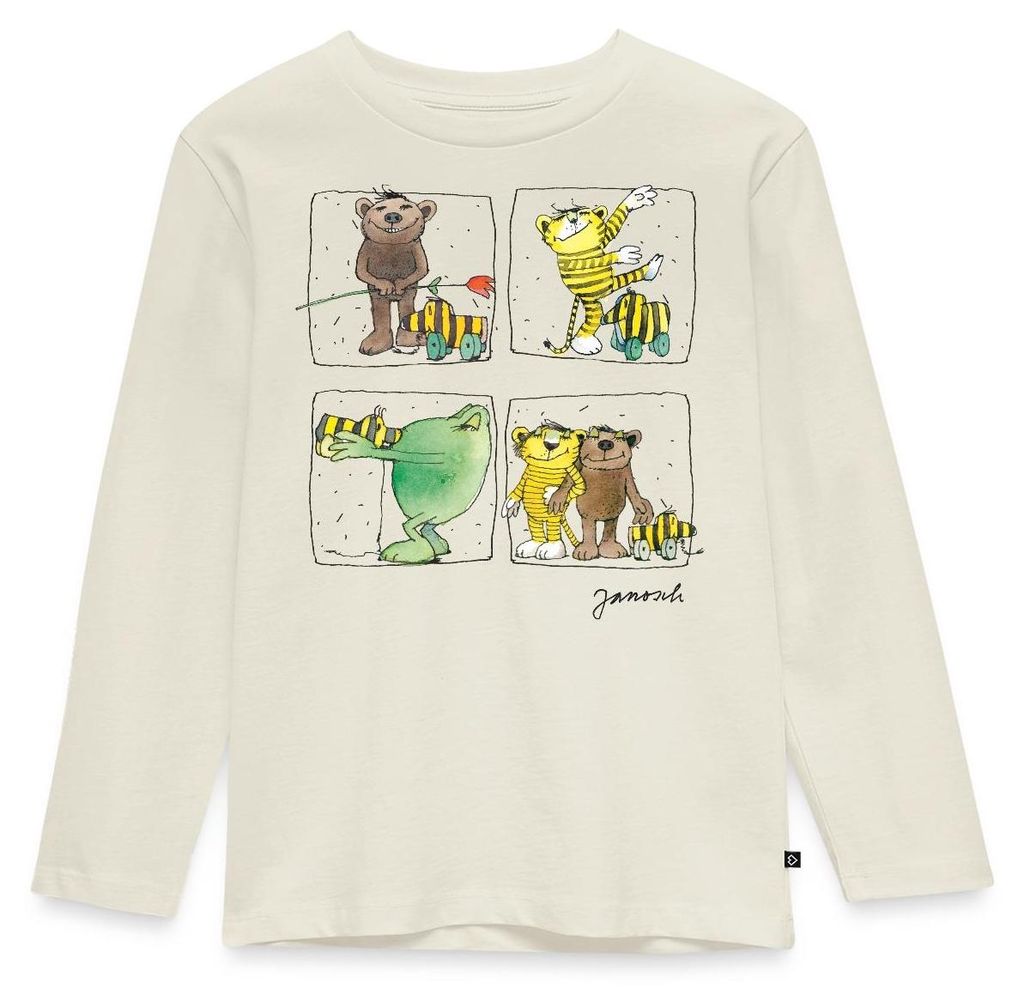 Spreadshirt Janosch Bär Tiger Günter Und Tigerente Kinder Premium Langarmshirt, 110/116 (4 Jahre), Naturweiß