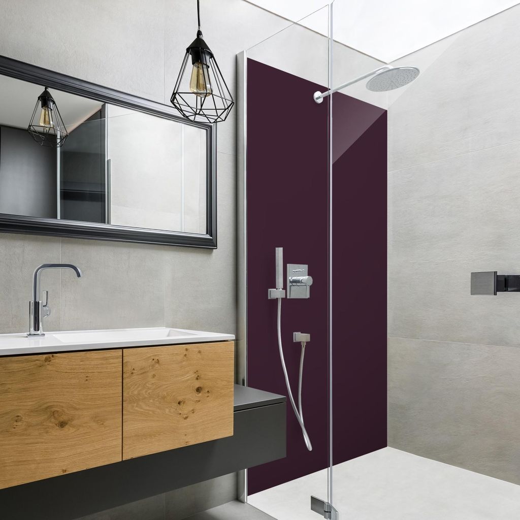 Duschrückwand mit Motiv selbstklebend - 0.61 mm Wandpaneel wasserfest Design violett Unifarben Badrückwand fugenlos Premium matt 100x200 cm