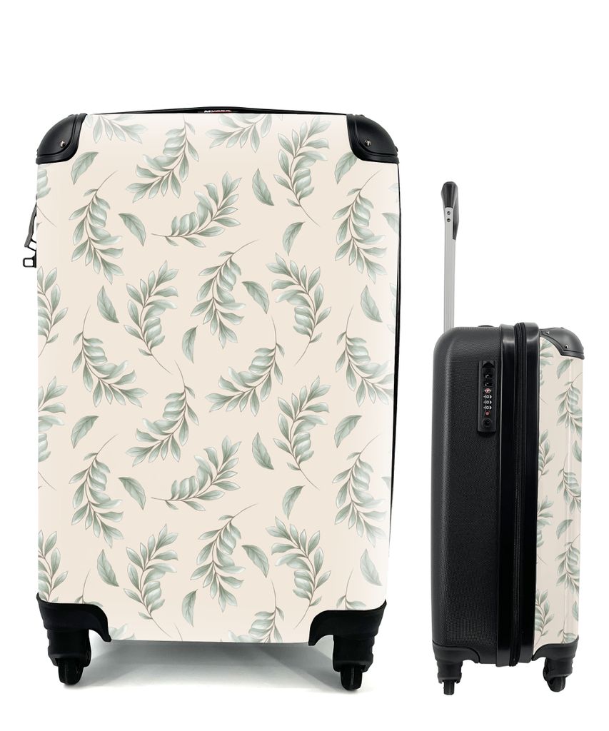 MuchoWow Koffer Handgepäck Trolley Rollkoffer Kleine Reisekoffer mit 4 Rollen - Blumen - Pflanzen - Pastell - Cabin Size < 55x40x23 cm & 55x40x2...