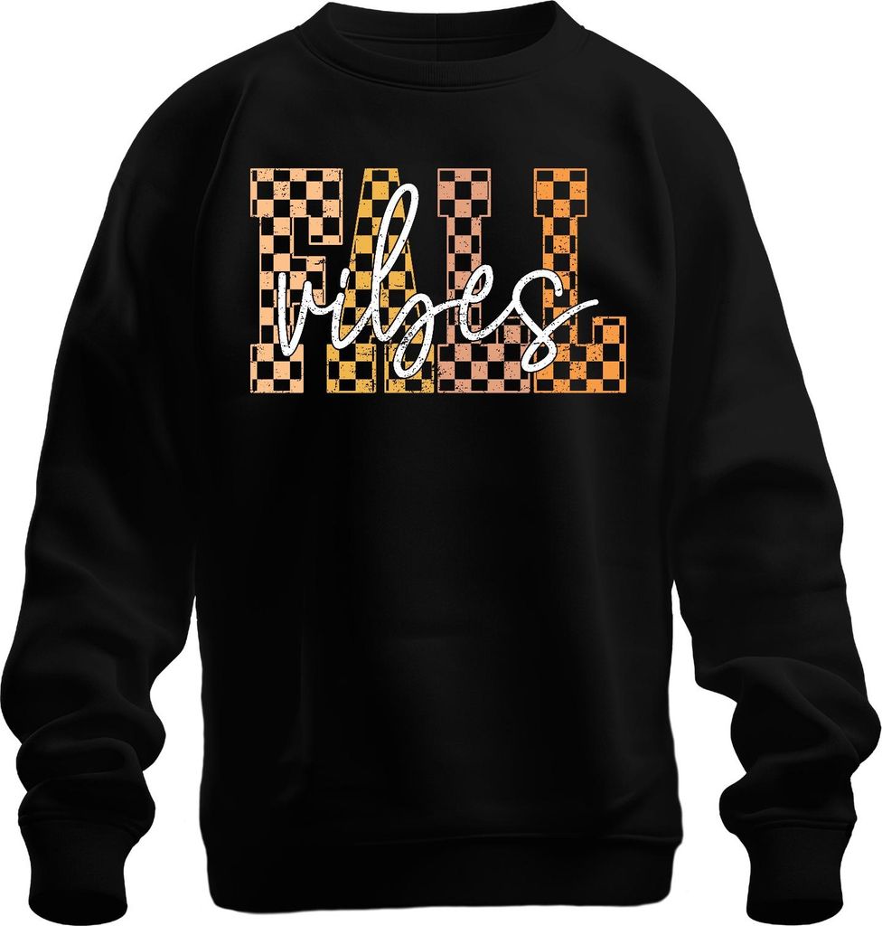 Fall Vibes Herbst kariert Karo Muster Vintage Retro Grunge Boho Uni Sweatshirt Pullover, Schwarz, XL