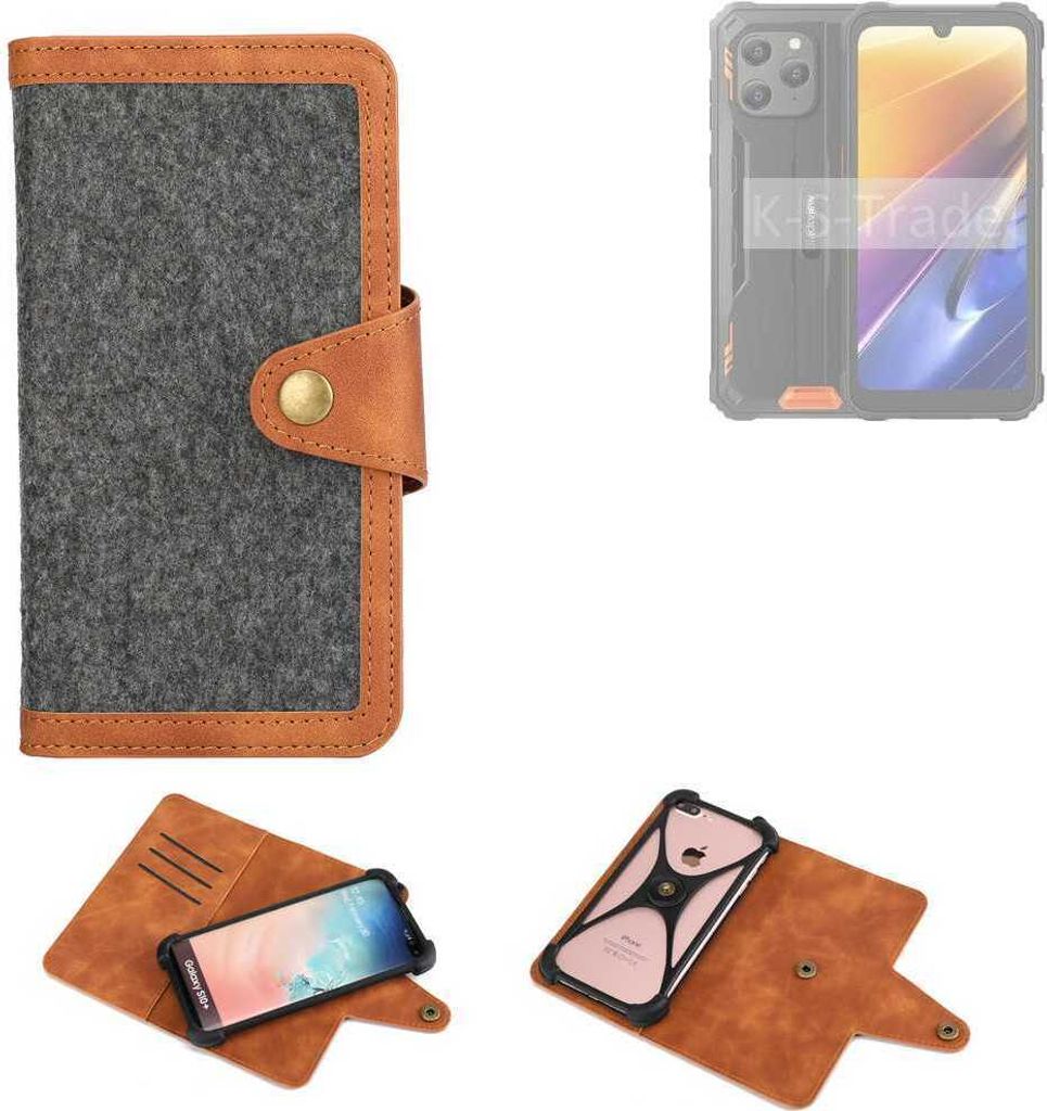 K-S-Trade Schutzhülle Handyhülle kompatibel mit Blackview BV5300 Plus Filz Hülle Kunst-Leder dunkelgrau braun (1x)