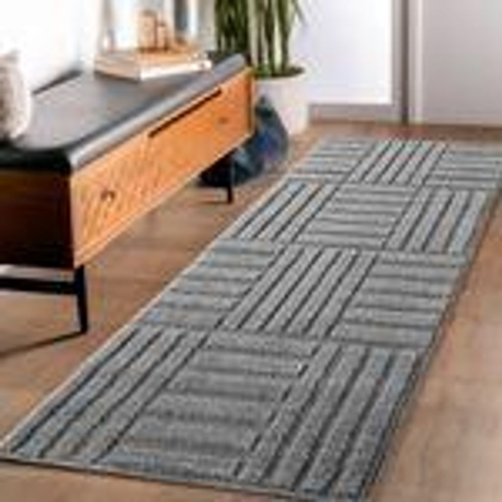 Skandinavischer Boho Wohnzimmerteppich mit Hoch-Tief-Effekt weich pflegeleicht modern langlebig kombinierbar , Größe : 80 x 150 cm , Farbe : Silb...