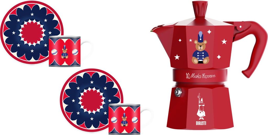 Bialetti 0005317 Manuelle Kaffeemaschine Mokka-Kanne Blau, Rot