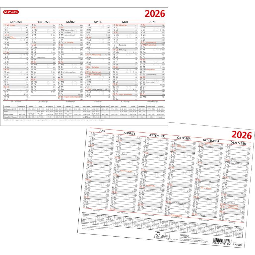 Herlitz Tafelkalender A4, 2026 Produktbild 