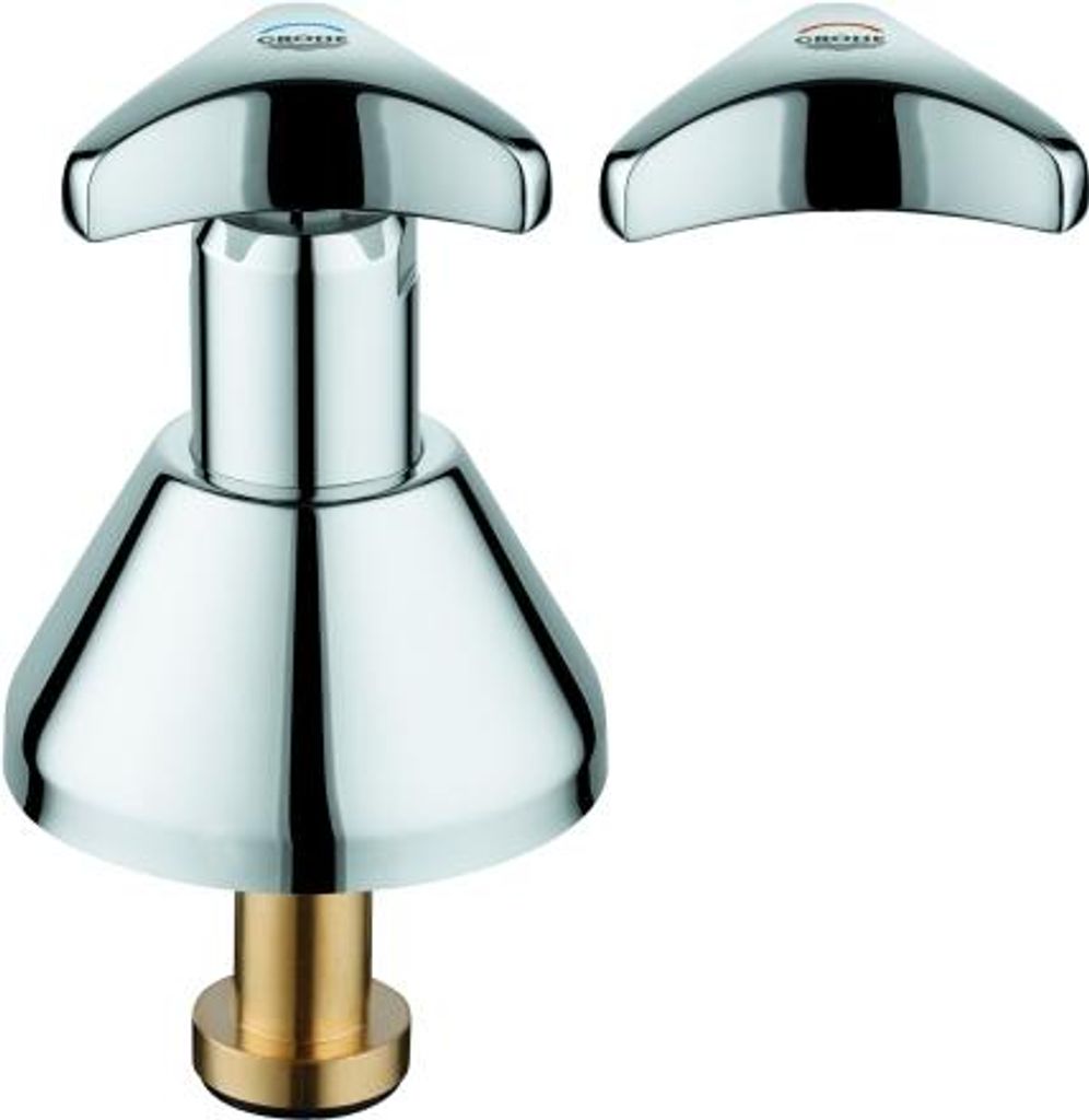 GROHE Oberteil 11330, DN 15, mit langem Kegel, für UP-Ventile DN 15, Sitztiefe 40 mm, Trecorn-Griff, Schubrosette, Markierung blau/rot, chrom