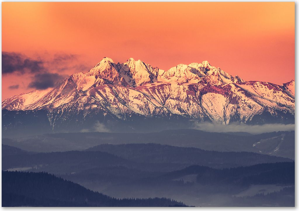 Tulup Leinwandbild - 100x70 cm - Wandkunst - Drucke auf Leinwand - Leinwanddruck - Landschaften - Orange - Sonnenaufgang Tatra