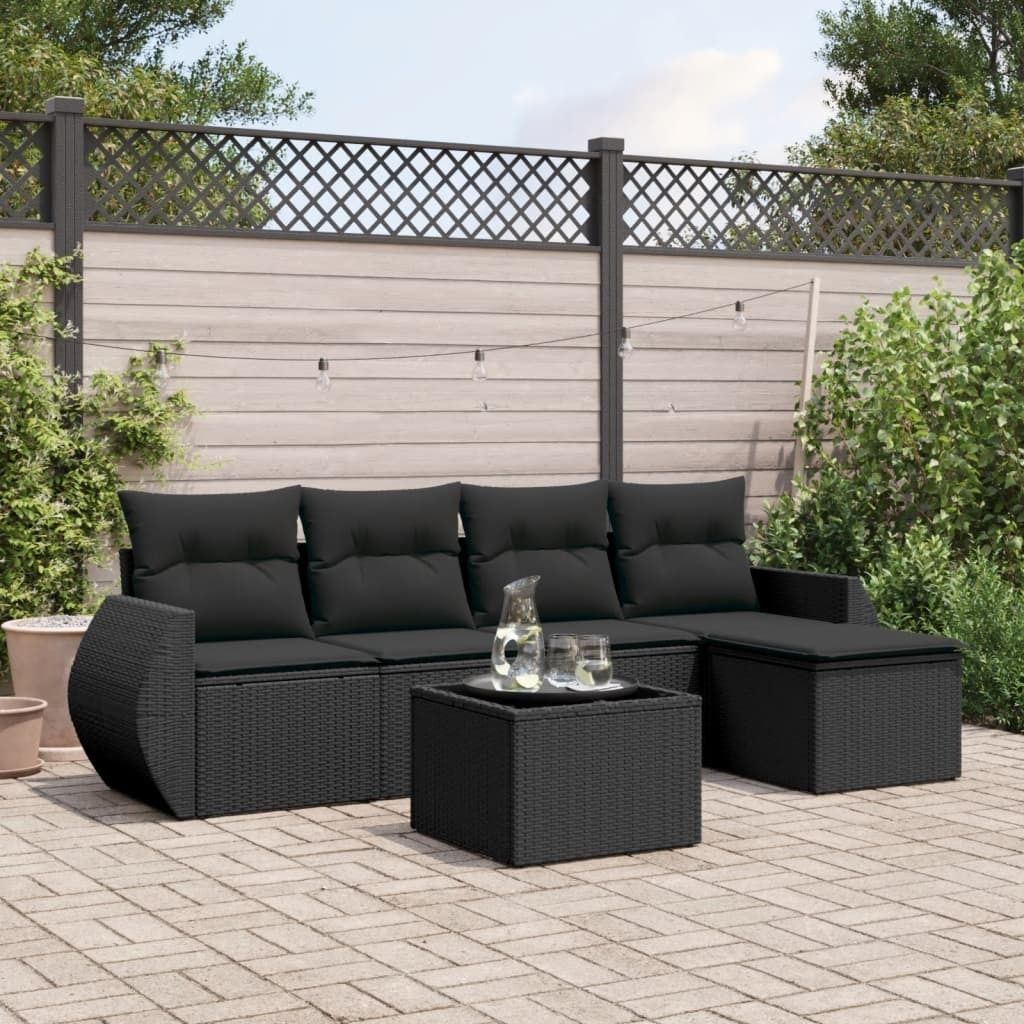 6-tlg. Garten-Sofagarnitur mit Kissen Schwarz Poly Rattan 3253632