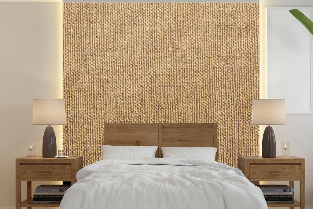 MuchoWow Fototapete für Wohnzimmer oder Schlafzimmer Wandtapete Vinyl Motivtapete Wand - Braun - Stoff - 300x300 cm - Wanddekoration