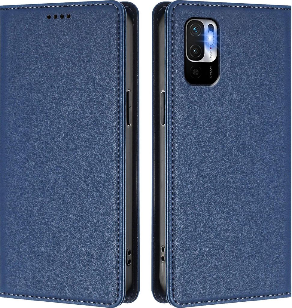Handyhülle für Xiaomi Poco M3 Pro/ Redmi Note 10 5G, Kunstleder Klapphülle Stoßfeste Magnetische Hülle mit Ständer Dunkelblau