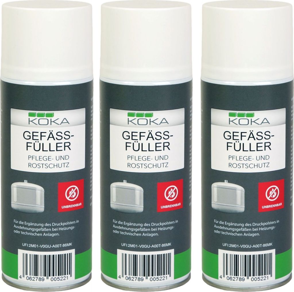3x Set KOKA Gefäßfüller nicht brennbar Ausdehnungsgefäß Füller Spray Unbrennbar