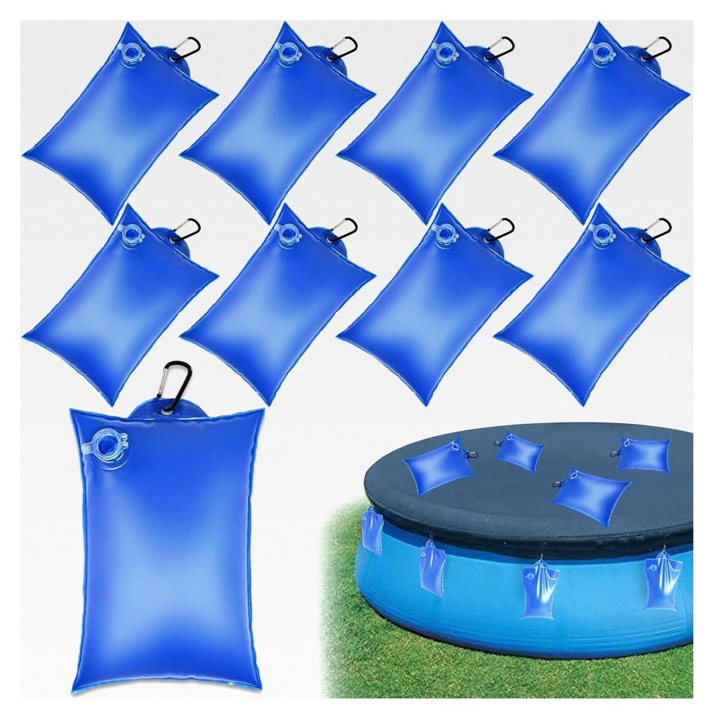 Wassersack für Pools - 8 Wasserbeutel zur Beschwerung von Poolabdeckungen mit Haken, 21 x 30 cm