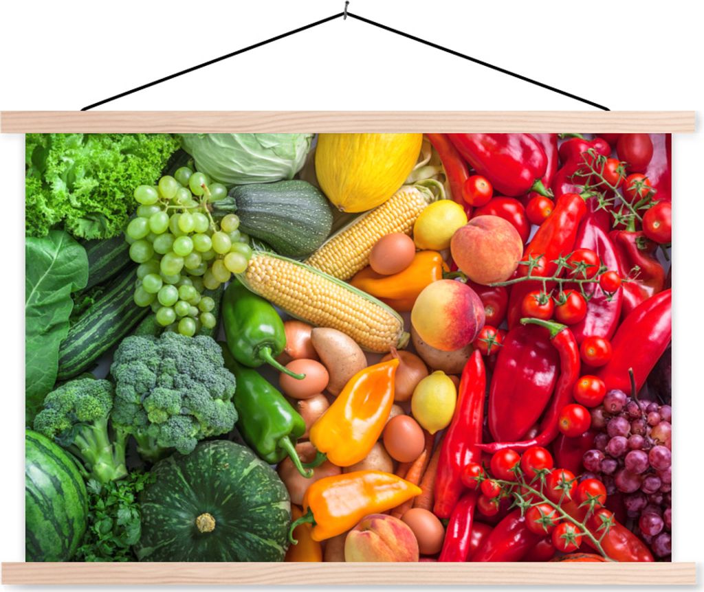 MuchoWow Textilposter Obst - Gemüse - Regenbogen 60x40 cm mit holzfarbenen Rahmen - Bilder