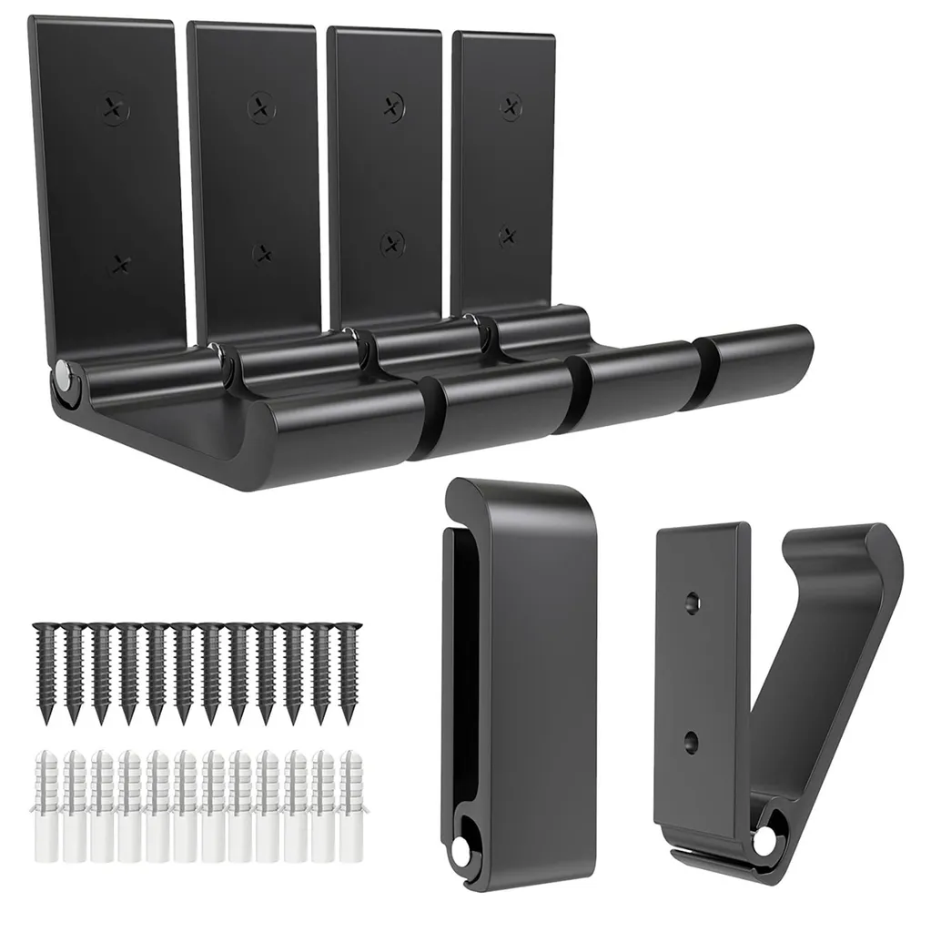 Crochet mural pliable en aluminium anti-corrosion noir, pack de 6 unités