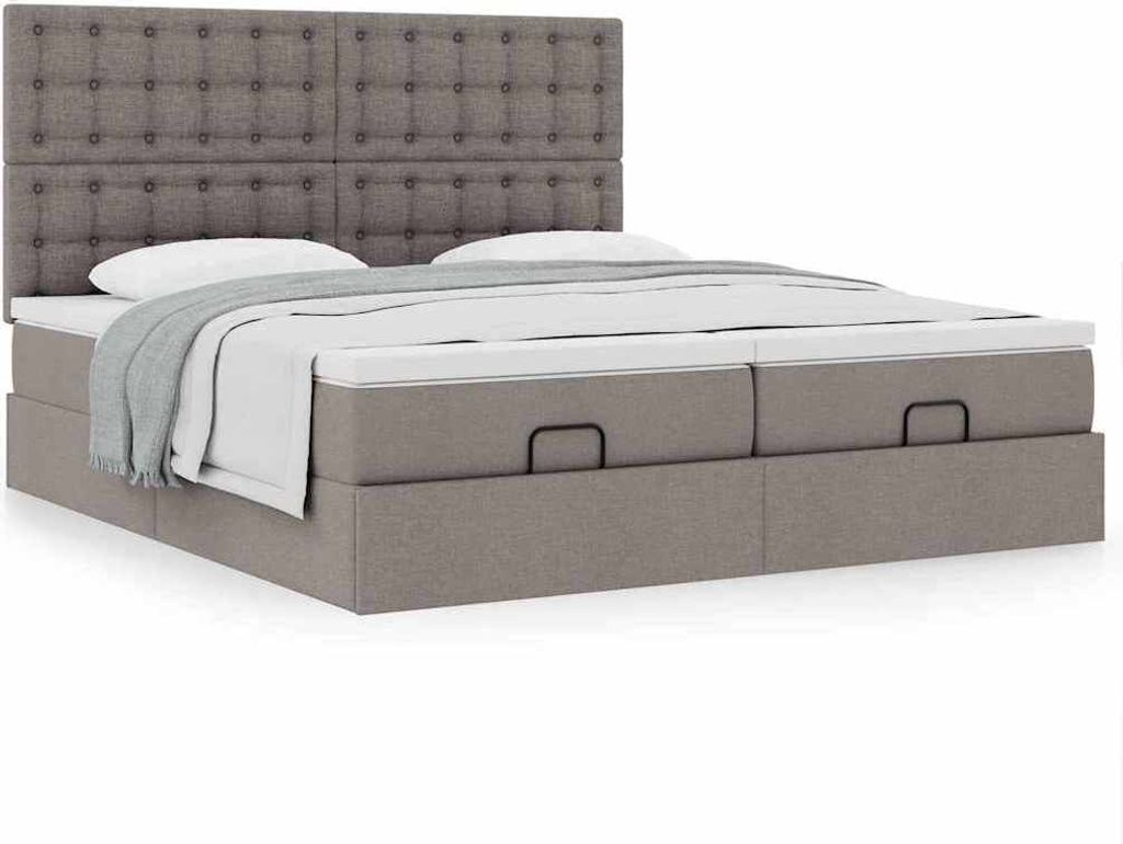 Ottoman-Bett mit Matratzen Taupe 200x200 cm Stoff