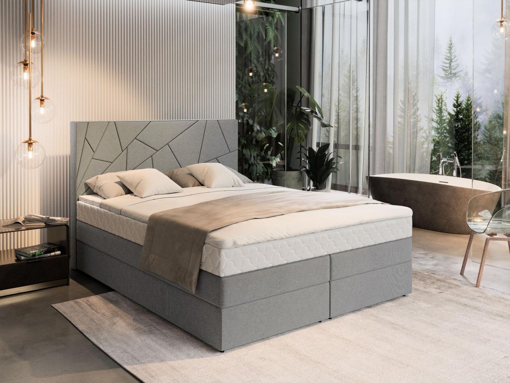 Masseno Boxspringbett TRANI 160x200 cm Komplett-Set mit Bonell Matratze und Topper, Polsterbett mit Bettkästen -Hellgrau, INARI 91