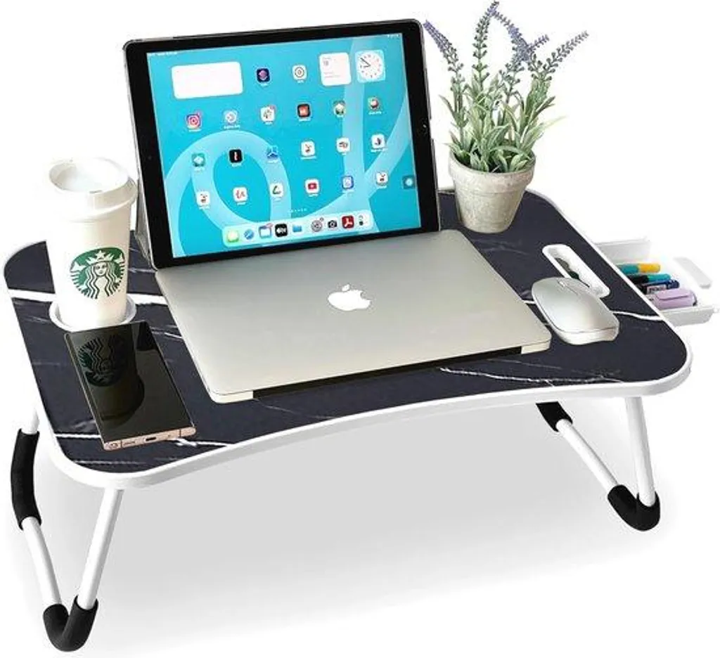 Table de lit pour ordinateur pliable 60 cm marbre avec tiroir inclus